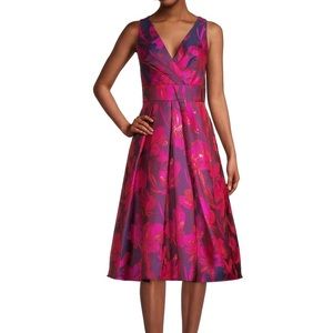 Aiden Mattox flared floral jacquard dress with pockets